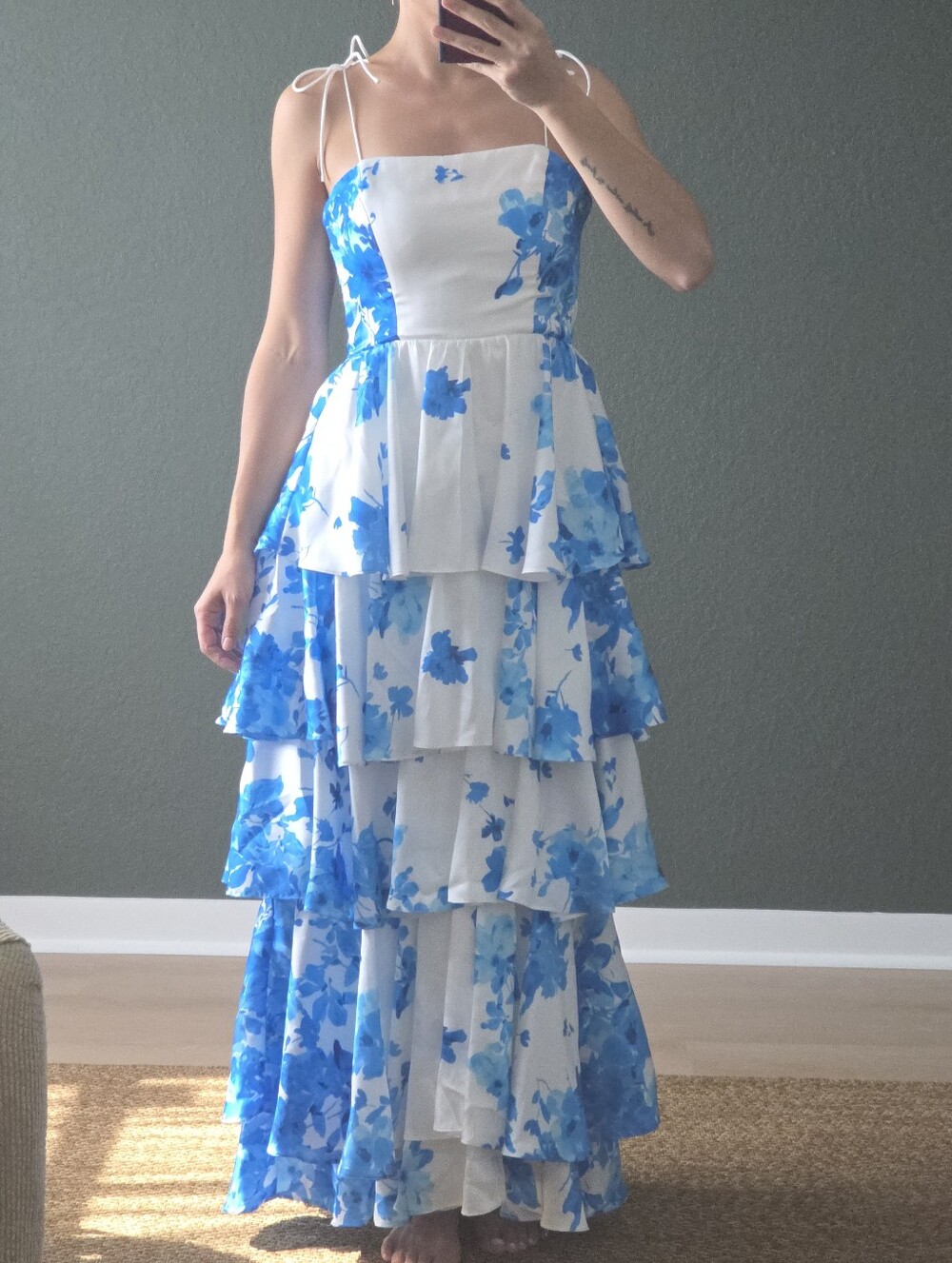 Fabulous Agilita Tiered Maxi Dress, Small/Medium, Blue, Floral Print, Cocktail